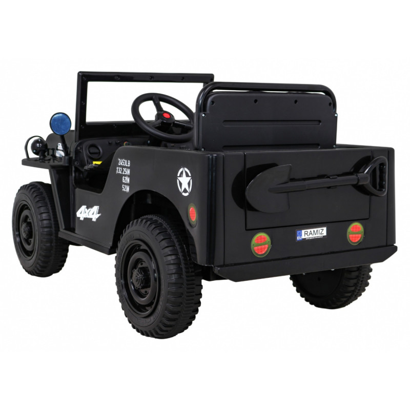 Autko Wojskowe Retro dla dzieci Czarny + Napęd 4x4 + Pilot + 2 Bagażniki + Wolny Start + MP3 LED