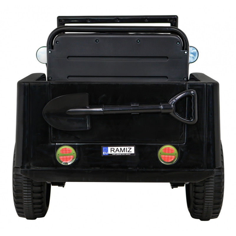 Autko Wojskowe Retro dla dzieci Czarny + Napęd 4x4 + Pilot + 2 Bagażniki + Wolny Start + MP3 LED