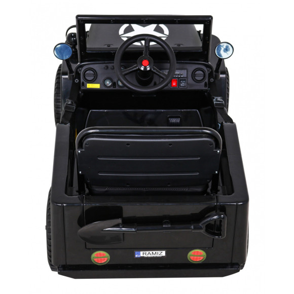 Autko Wojskowe Retro dla dzieci Czarny + Napęd 4x4 + Pilot + 2 Bagażniki + Wolny Start + MP3 LED