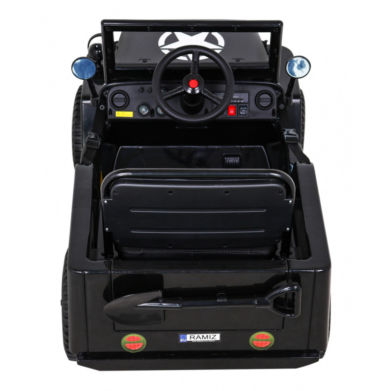 Autko Wojskowe Retro dla dzieci Czarny + Napęd 4x4 + Pilot + 2 Bagażniki + Wolny Start + MP3 LED