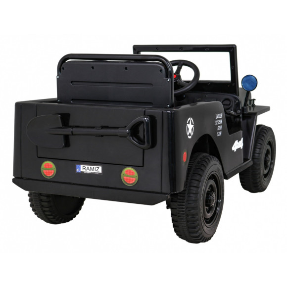 Autko Wojskowe Retro dla dzieci Czarny + Napęd 4x4 + Pilot + 2 Bagażniki + Wolny Start + MP3 LED