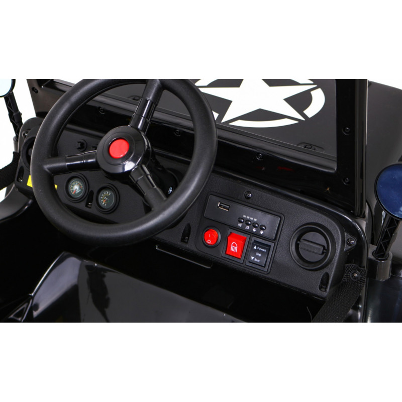 Autko Wojskowe Retro dla dzieci Czarny + Napęd 4x4 + Pilot + 2 Bagażniki + Wolny Start + MP3 LED