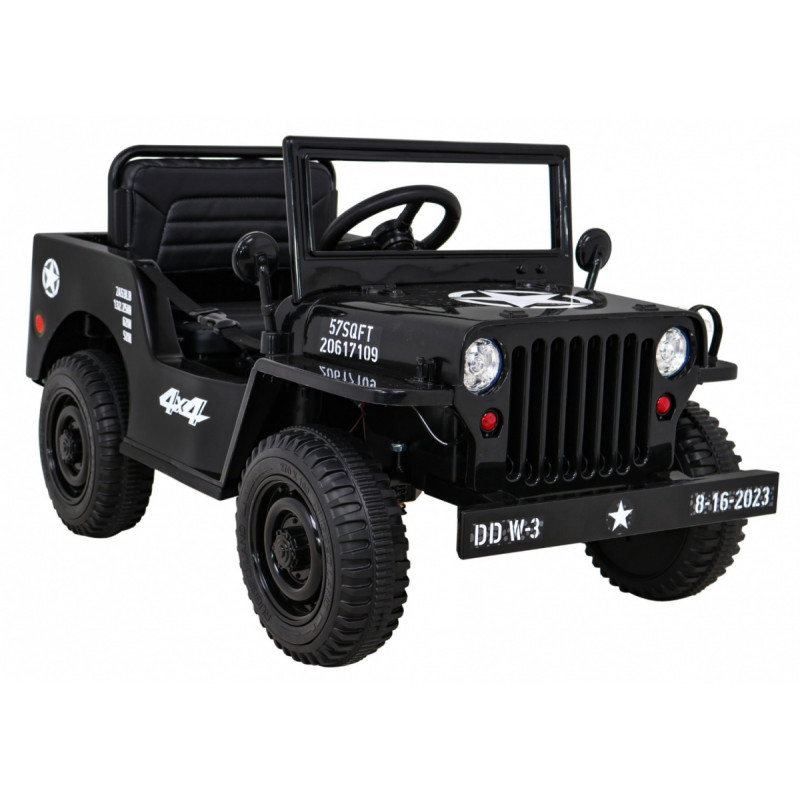 Autko Wojskowe Retro dla dzieci Czarny + Napęd 4x4 + Pilot + 2 Bagażniki + Wolny Start + MP3 LED