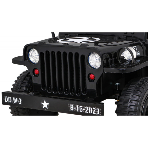 Autko Wojskowe Retro dla dzieci Czarny + Napęd 4x4 + Pilot + 2 Bagażniki + Wolny Start + MP3 LED