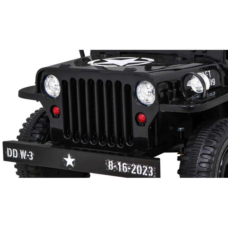 Autko Wojskowe Retro dla dzieci Czarny + Napęd 4x4 + Pilot + 2 Bagażniki + Wolny Start + MP3 LED