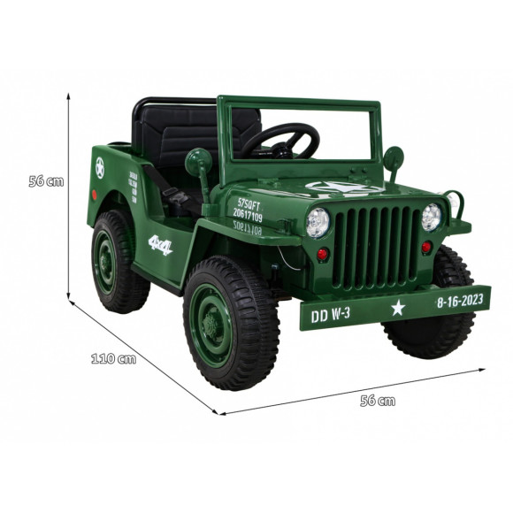 Autko Wojskowe Retro dla dzieci Zielony + Napęd 4x4 + Pilot + 2 Bagażniki + Wolny Start + MP3 LED Autko Wojskowe Retro dla dzieci Zielony + Napęd 4x4 + Pilot + 2 Bagażniki + Wolny Start + MP3 LED