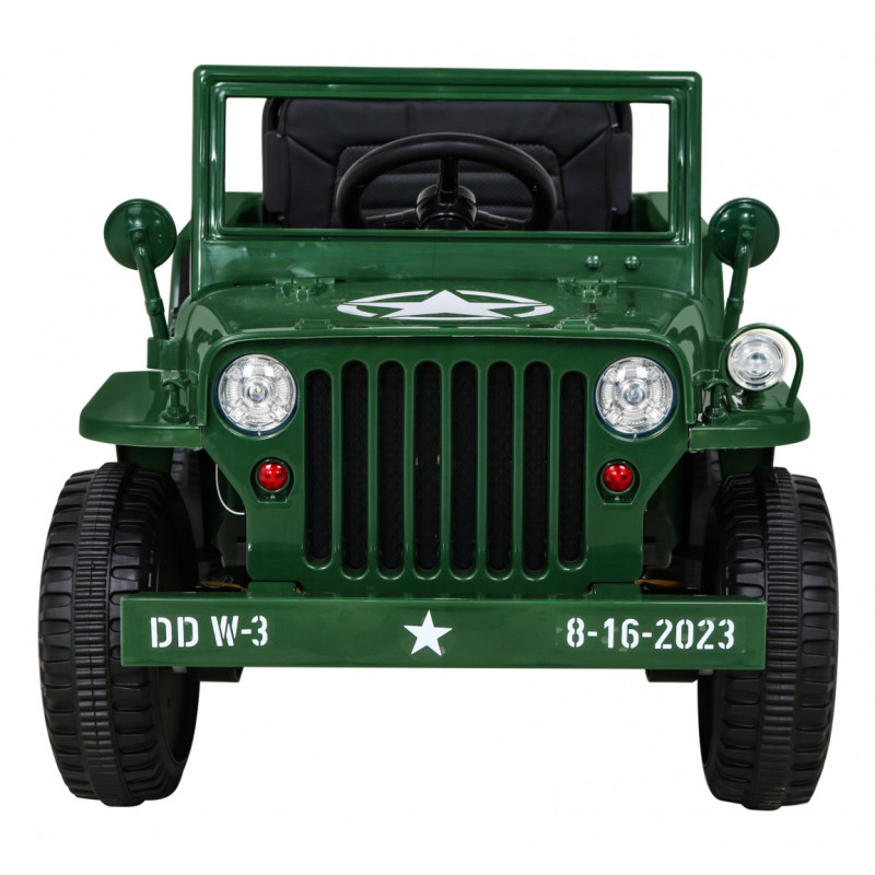 Autko Wojskowe Retro dla dzieci Zielony + Napęd 4x4 + Pilot + 2 Bagażniki + Wolny Start + MP3 LED