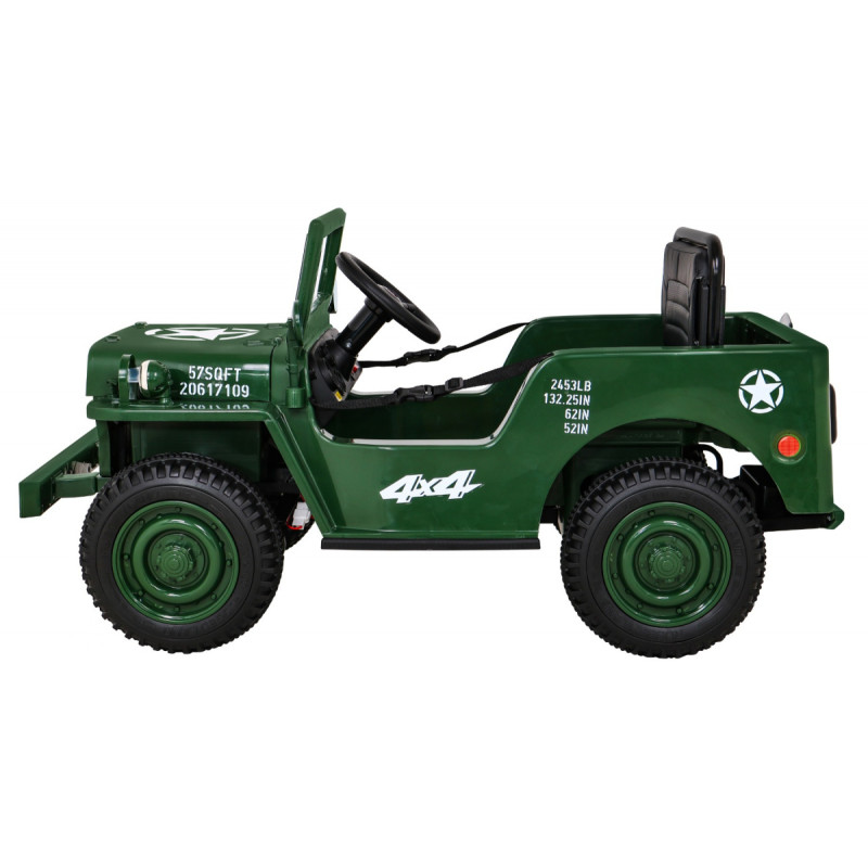 Autko Wojskowe Retro dla dzieci Zielony + Napęd 4x4 + Pilot + 2 Bagażniki + Wolny Start + MP3 LED
