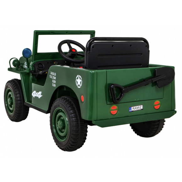 Autko Wojskowe Retro dla dzieci Zielony + Napęd 4x4 + Pilot + 2 Bagażniki + Wolny Start + MP3 LED Autko Wojskowe Retro dla dzieci Zielony + Napęd 4x4 + Pilot + 2 Bagażniki + Wolny Start + MP3 LED
