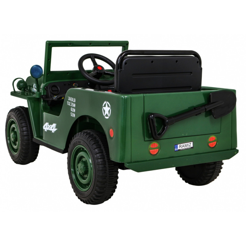 Autko Wojskowe Retro dla dzieci Zielony + Napęd 4x4 + Pilot + 2 Bagażniki + Wolny Start + MP3 LED