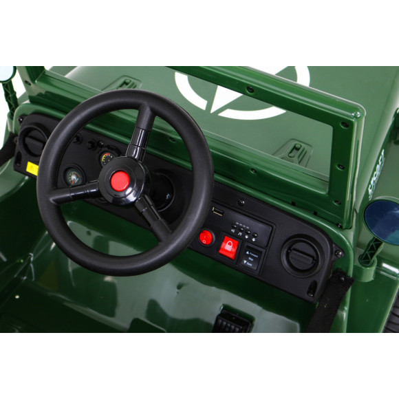 Autko Wojskowe Retro dla dzieci Zielony + Napęd 4x4 + Pilot + 2 Bagażniki + Wolny Start + MP3 LED Autko Wojskowe Retro dla dzieci Zielony + Napęd 4x4 + Pilot + 2 Bagażniki + Wolny Start + MP3 LED