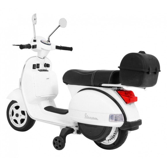 Skuter Vespa elektryczny dla dzieci Biały + Kółka pomocnicze + Audio + Ekoskóra + EVA + Wolny Start Skuter Vespa elektryczny dla dzieci Biały + Kółka pomocnicze + Audio + Ekoskóra + EVA + Wolny Start