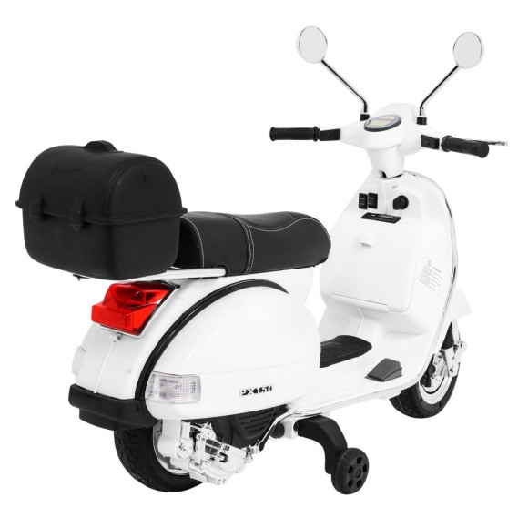 Skuter Vespa elektryczny dla dzieci Biały + Kółka pomocnicze + Audio + Ekoskóra + EVA + Wolny Start Skuter Vespa elektryczny dla dzieci Biały + Kółka pomocnicze + Audio + Ekoskóra + EVA + Wolny Start