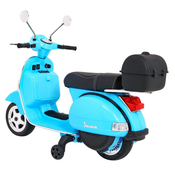 Skuter Vespa elektryczny dla dzieci Niebieski + Kółka pomocnicze + Audio + Ekoskóra + EVA + Wolny Start Skuter Vespa elektryczny dla dzieci Niebieski + Kółka pomocnicze + Audio + Ekoskóra + EVA + Wolny Start
