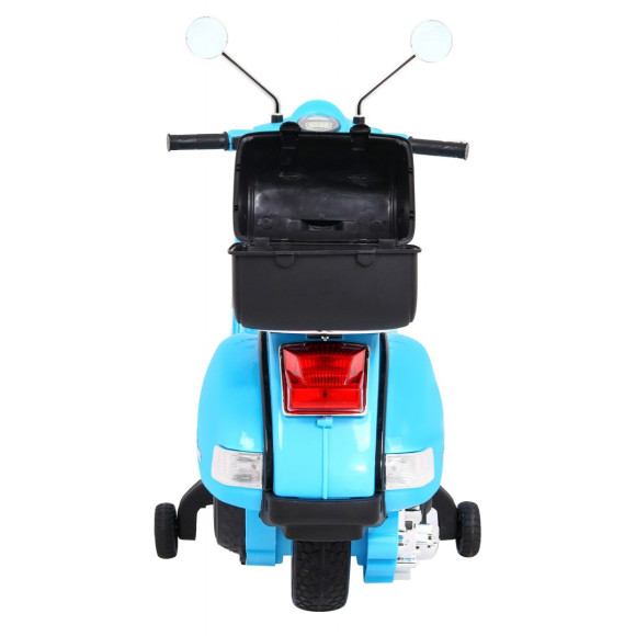 Skuter Vespa elektryczny dla dzieci Niebieski + Kółka pomocnicze + Audio + Ekoskóra + EVA + Wolny Start Skuter Vespa elektryczny dla dzieci Niebieski + Kółka pomocnicze + Audio + Ekoskóra + EVA + Wolny Start