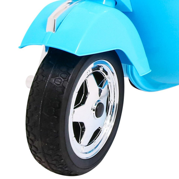 Skuter Vespa elektryczny dla dzieci Niebieski + Kółka pomocnicze + Audio + Ekoskóra + EVA + Wolny Start Skuter Vespa elektryczny dla dzieci Niebieski + Kółka pomocnicze + Audio + Ekoskóra + EVA + Wolny Start