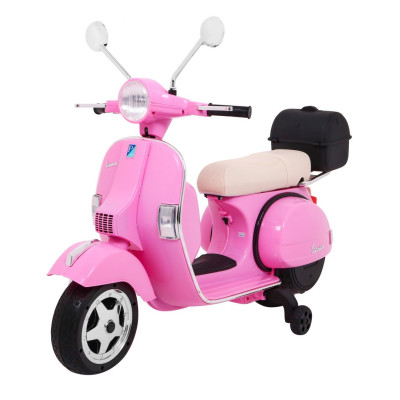 Skuter Vespa elektryczny dla dzieci Różowy + Kółka pomocnicze + Audio + Ekoskóra + EVA + Wolny Start
