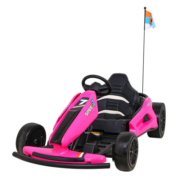 Gokart Speed 7 Drift King na akumulator dla dzieci Różowy + Funkcja driftu + Sportowe siedzenie + 2 Prędkości + EVA Gokart Speed 7 Drift King na akumulator dla dzieci Różowy + Funkcja driftu + Sportowe siedzenie + 2 Prędkości + EVA