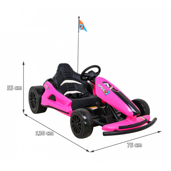 Gokart Speed 7 Drift King na akumulator dla dzieci Różowy + Funkcja driftu + Sportowe siedzenie + 2 Prędkości + EVA Gokart Speed 7 Drift King na akumulator dla dzieci Różowy + Funkcja driftu + Sportowe siedzenie + 2 Prędkości + EVA