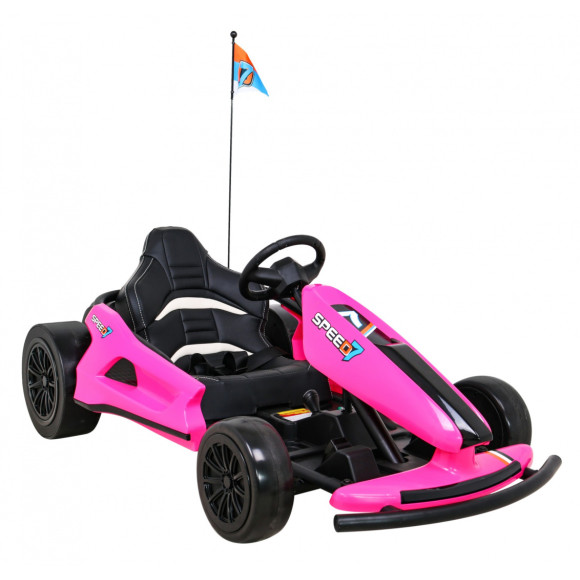 Gokart Speed 7 Drift King na akumulator dla dzieci Różowy + Funkcja driftu + Sportowe siedzenie + 2 Prędkości + EVA Gokart Speed 7 Drift King na akumulator dla dzieci Różowy + Funkcja driftu + Sportowe siedzenie + 2 Prędkości + EVA