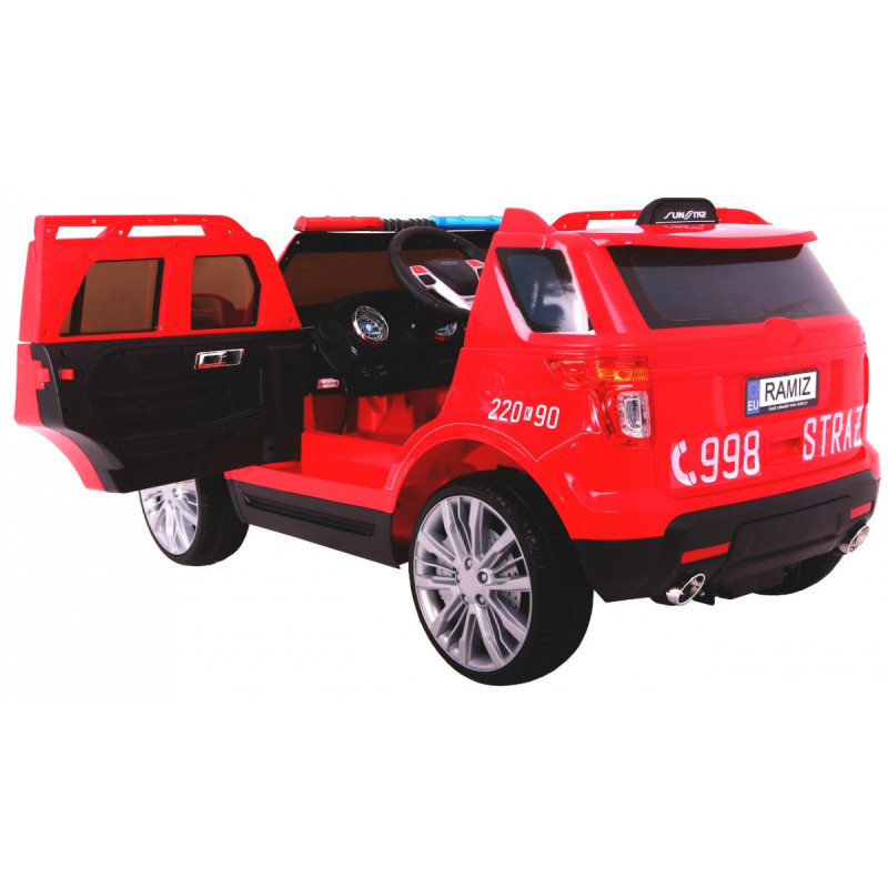 Auto SUV Straż Pożarna na akumulator dla dzieci + Syreny + Światła + Megafon + Pilot + Wolny Start + Naklejki