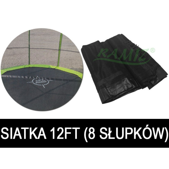 Siatka ochronna SkyRamiz Czarny do trampoliny ogrodowej 366cm/12FT 8 tuneli na słupki Siatka ochronna SkyRamiz Czarny do trampoliny ogrodowej 366cm/12FT 8 tuneli na słupki