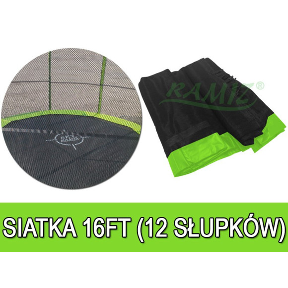 Siatka ochronna SkyRamiz Zielony do trampoliny ogrodowej 487cm/16FT 12 tuneli na słupki Siatka ochronna SkyRamiz Zielony do trampoliny ogrodowej 487cm/16FT 12 tuneli na słupki
