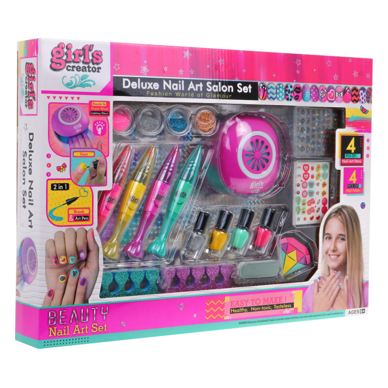 Zestaw do manicure dla dziewczynki 6+ Salon piękności 20 el. Lakiery + Pisaki do paznokci