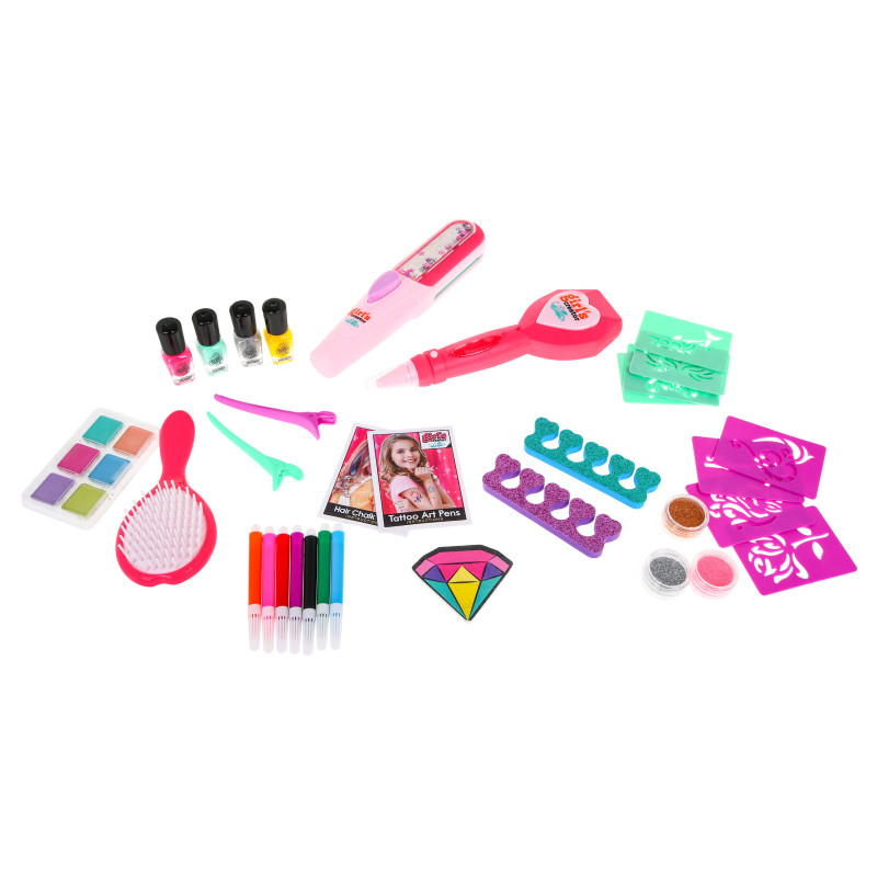Mega zestaw do stylizacji 3w1 dla dziewczynki – Kolorowe włosy + Manicure + Tatuaże