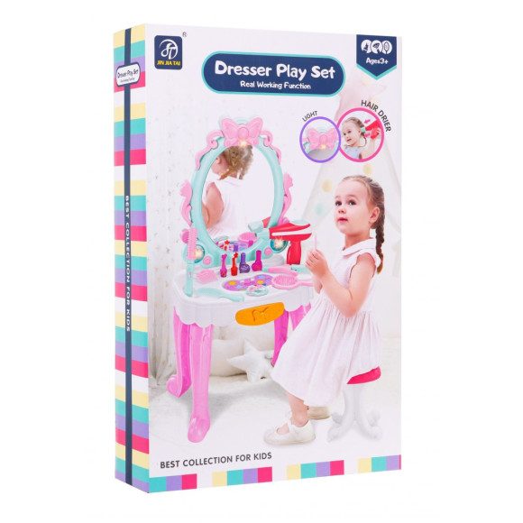 Interaktywna toaletka dla dziewczynek 3+ Taborecik + Suszarka + Akcesoria