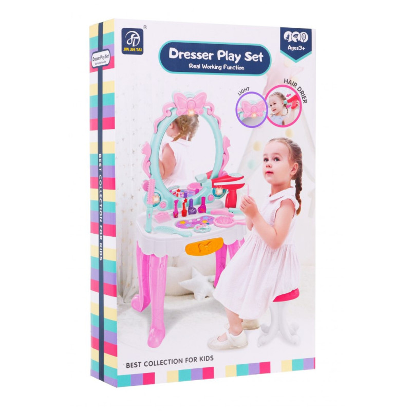 Interaktywna toaletka dla dziewczynek 3+ Taborecik + Suszarka + Akcesoria