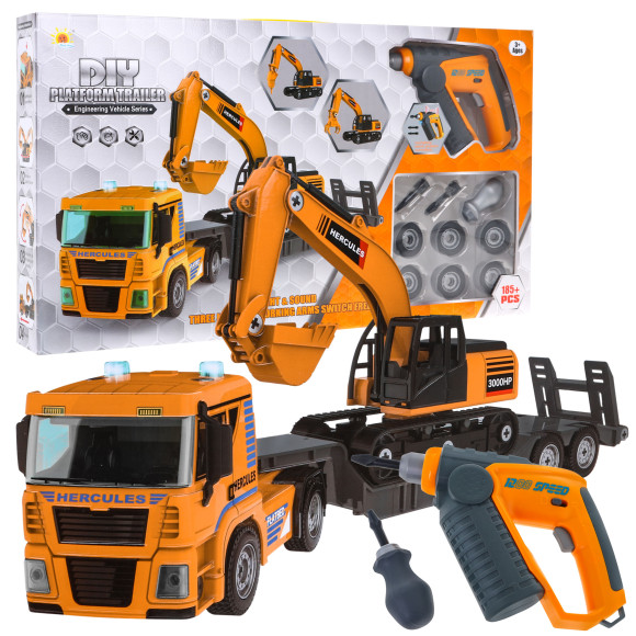 Pojazdy budowlane do skręcania dla dzieci 3+ Ciężarówka + koparka + wiertarko-wkrętarka 185 el. Pojazdy budowlane do skręcania dla dzieci 3+ Ciężarówka + koparka + wiertarko-wkrętarka 185 el.
