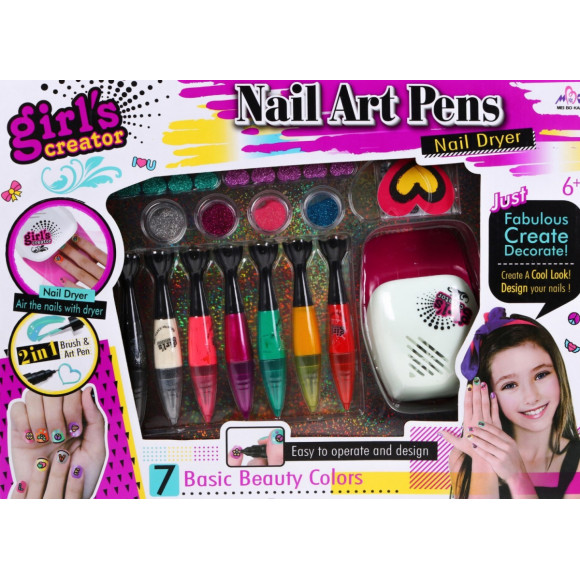 Zestaw do robienia paznokci dla dzieci 6+ Suszarka + pisaki do malowania + akcesoria