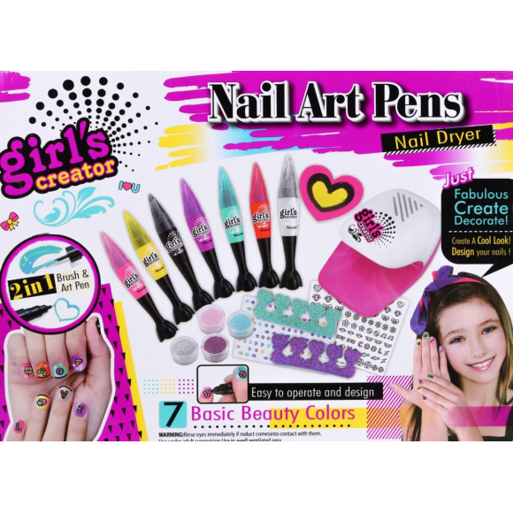 Zestaw do robienia paznokci dla dzieci 6+ Suszarka + pisaki do malowania + akcesoria