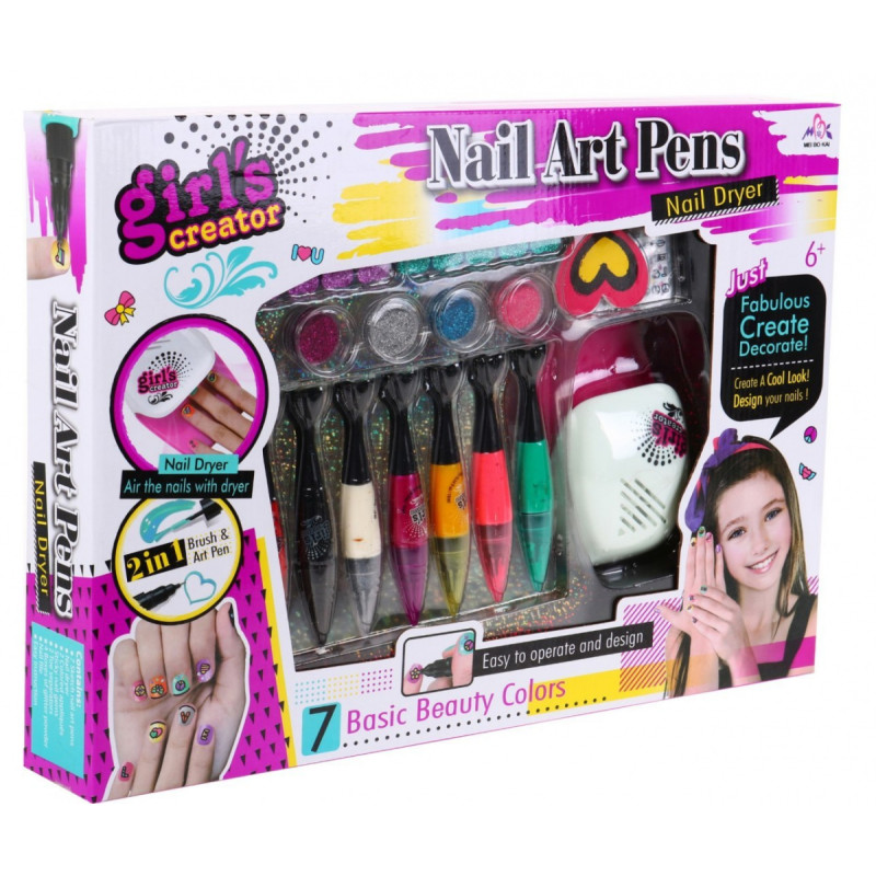 Zestaw do robienia paznokci dla dzieci 6+ Suszarka + pisaki do malowania + akcesoria