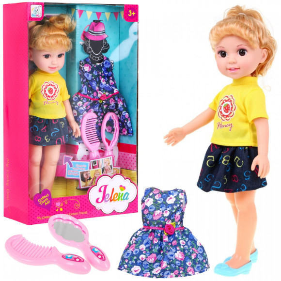 Duża Lalka do stylizacji dla dzieci 3+ blondynka + 2 Stroje + Grzebyk + Lusterko Duża Lalka do stylizacji dla dzieci 3+ blondynka + 2 Stroje + Grzebyk + Lusterko