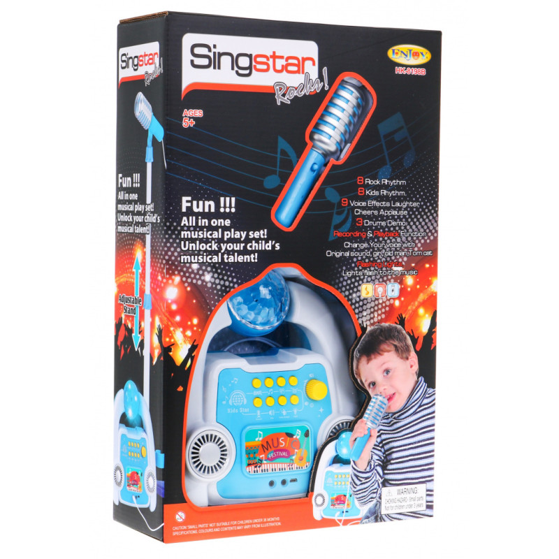 Wielofunkcyjny zestaw Karaoke dla dzieci 5+ Mikrofon + Statyw + Wzmacniacz Dźwięki Światła