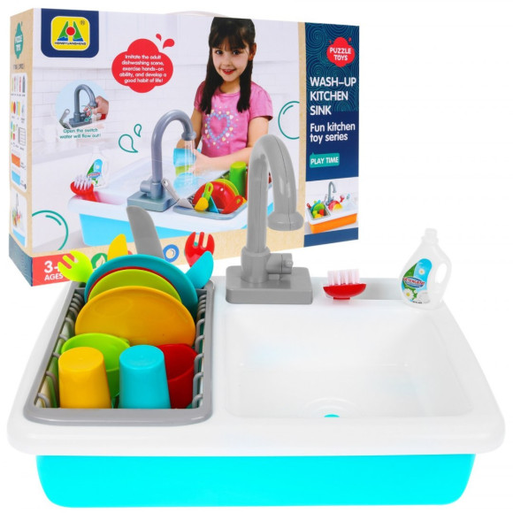 Zlew do mycia naczyń dla dzieci 3+ Kran z wodą + Suszarka + Naczynia Sztućce Zlew do mycia naczyń dla dzieci 3+ Kran z wodą + Suszarka + Naczynia Sztućce