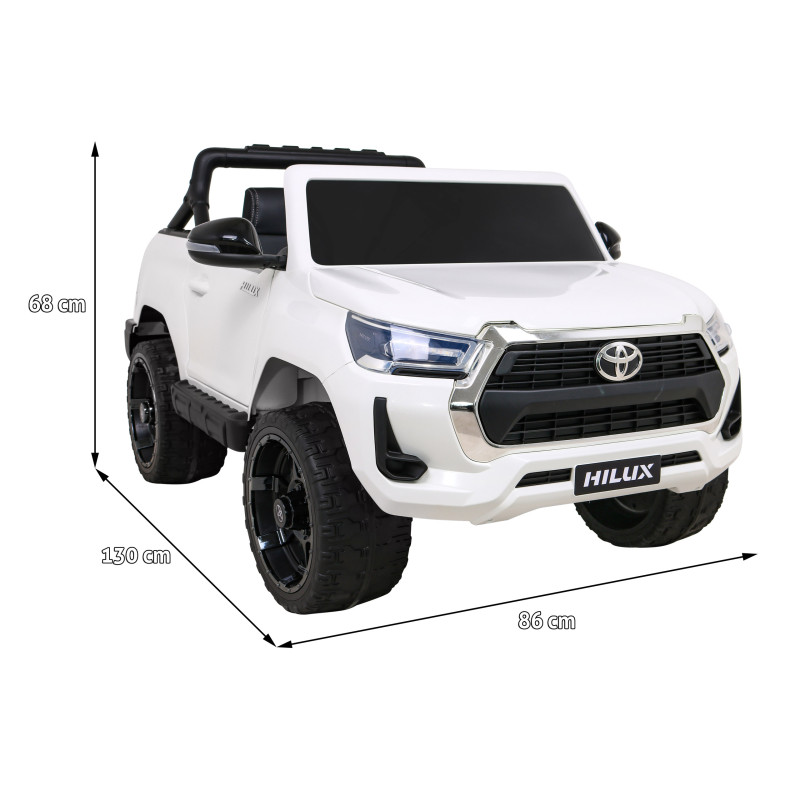 Toyota Hilux na akumulator dla dzieci Biały + Napęd 4x4 + Pilot + 2 bagażniki + Radio MP3 + LED