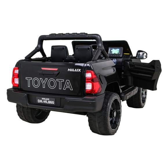 Toyota Hilux na akumulator dla dzieci Czarny + Napęd 4x4 + Pilot + 2 bagażniki + Radio MP3 + LED