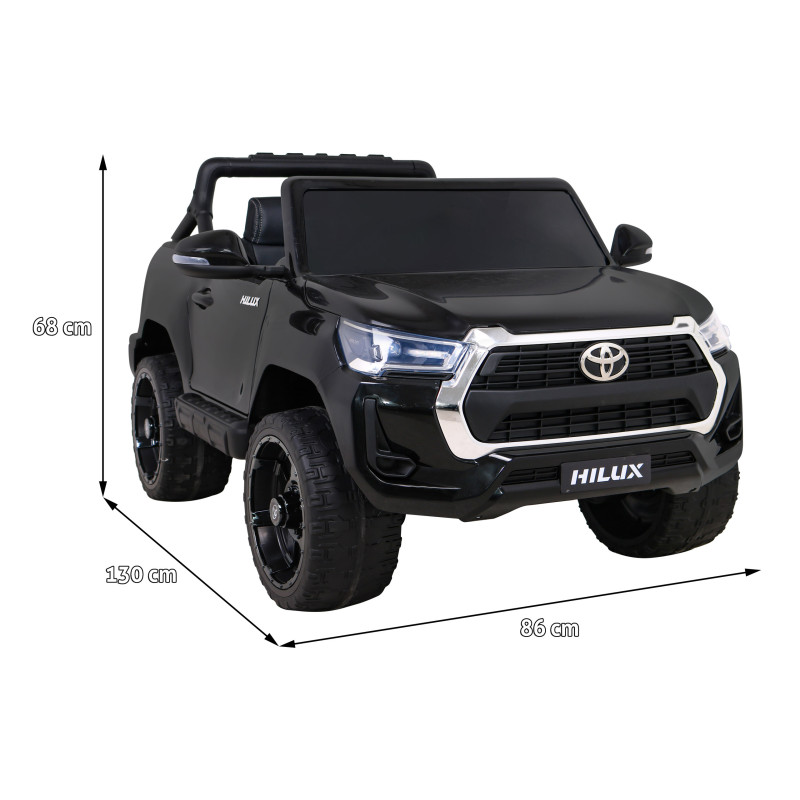 Toyota Hilux na akumulator dla dzieci Czarny + Napęd 4x4 + Pilot + 2 bagażniki + Radio MP3 + LED