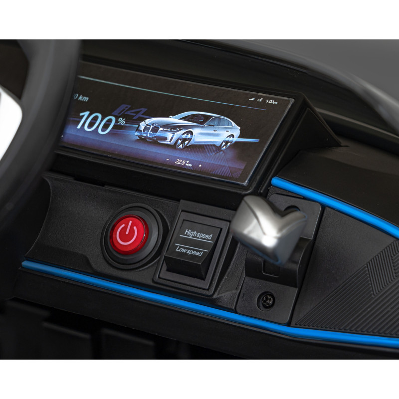 Autko BMW i4 na akumulator dla dzieci Czarny + Wolny Start + EVA + Ekoskóra + Audio LED + Pilot