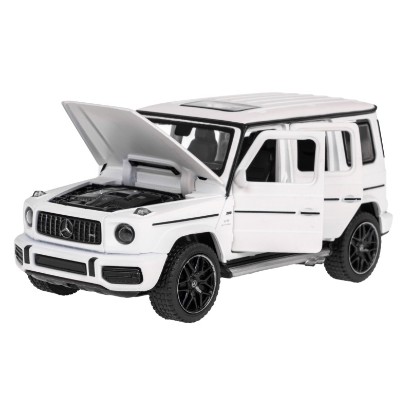 Mercedes-AMG G 63 biały RASTAR model 1:32 Metalowa karoseria + Ręcznie otwierane elementy