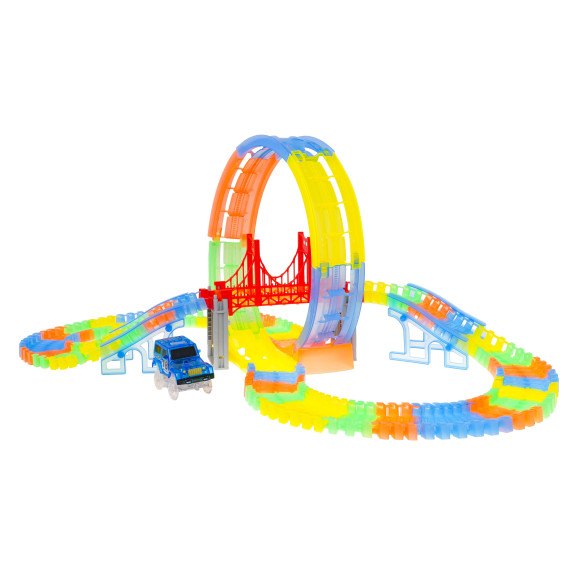 Fluorescencyjny Tor Wyścigowy dla dzieci 3+ Elastyczne części 157 el. + Autko z LED + Pętla 360 Fluorescencyjny Tor Wyścigowy dla dzieci 3+ Elastyczne części 157 el. + Autko z LED + Pętla 360