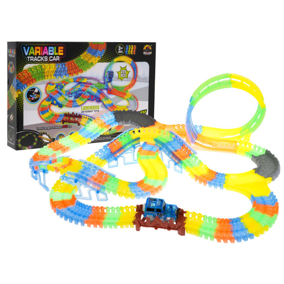 Tor Wyścigowy Fluorescencyjny 446 cm dla dzieci 3+ Pętla + Autko z LED + Akcesoria 227 el. Tor Wyścigowy Fluorescencyjny 446 cm dla dzieci 3+ Pętla + Autko z LED + Akcesoria 227 el.