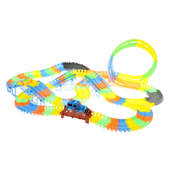 Tor Wyścigowy Fluorescencyjny 446 cm dla dzieci 3+ Pętla + Autko z LED + Akcesoria 227 el. Tor Wyścigowy Fluorescencyjny 446 cm dla dzieci 3+ Pętla + Autko z LED + Akcesoria 227 el.