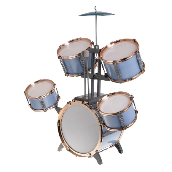 Duża Perkusja 5-bębnowa dla dzieci 3+ Błękitny + Metalowy talerz + 2 Pałki + Krzesełko