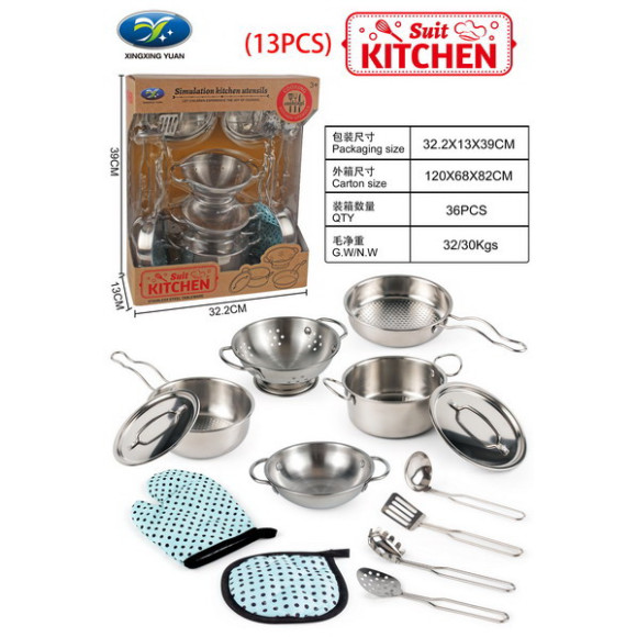 Zestaw Metalowych Garnków dla dzieci 3+ Przybory Kuchenne + Fartuch + Akcesoria 13 el. Zestaw Metalowych Garnków dla dzieci 3+ Przybory Kuchenne + Fartuch + Akcesoria 13 el.