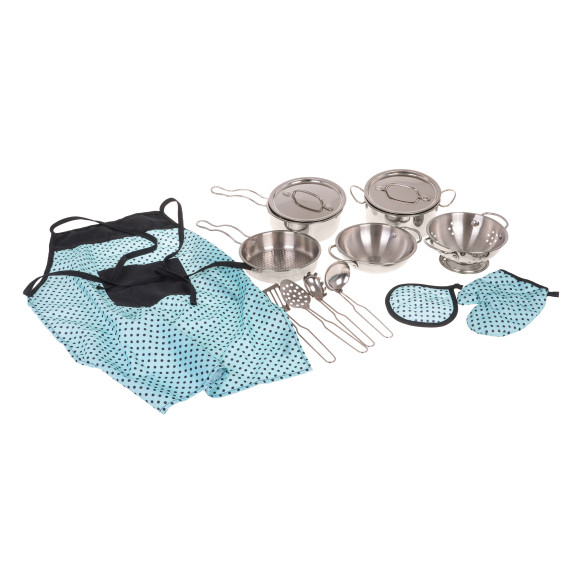 Zestaw Metalowych Garnków dla dzieci 3+ Przybory Kuchenne + Fartuch + Akcesoria 13 el. Zestaw Metalowych Garnków dla dzieci 3+ Przybory Kuchenne + Fartuch + Akcesoria 13 el.