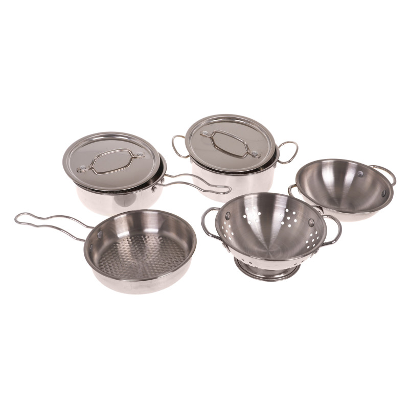 Zestaw Metalowych Garnków dla dzieci 3+ Przybory Kuchenne + Fartuch + Akcesoria 13 el.
